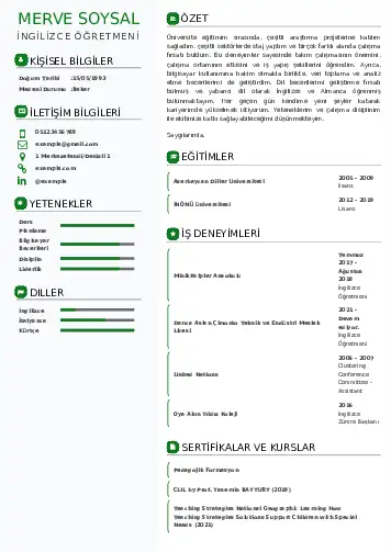 Yabancı Dil Öğretmeni Cv Örnekleri cv indir
